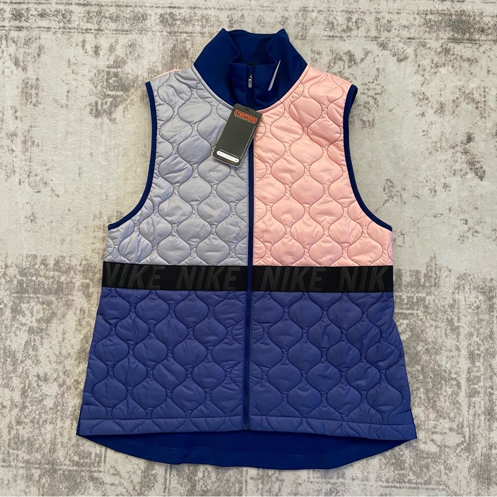 NWT Women’s Nike Aerolayer Quilted‎ Running Vest Pink Grey Navy Size Large - Picture 7 of 16